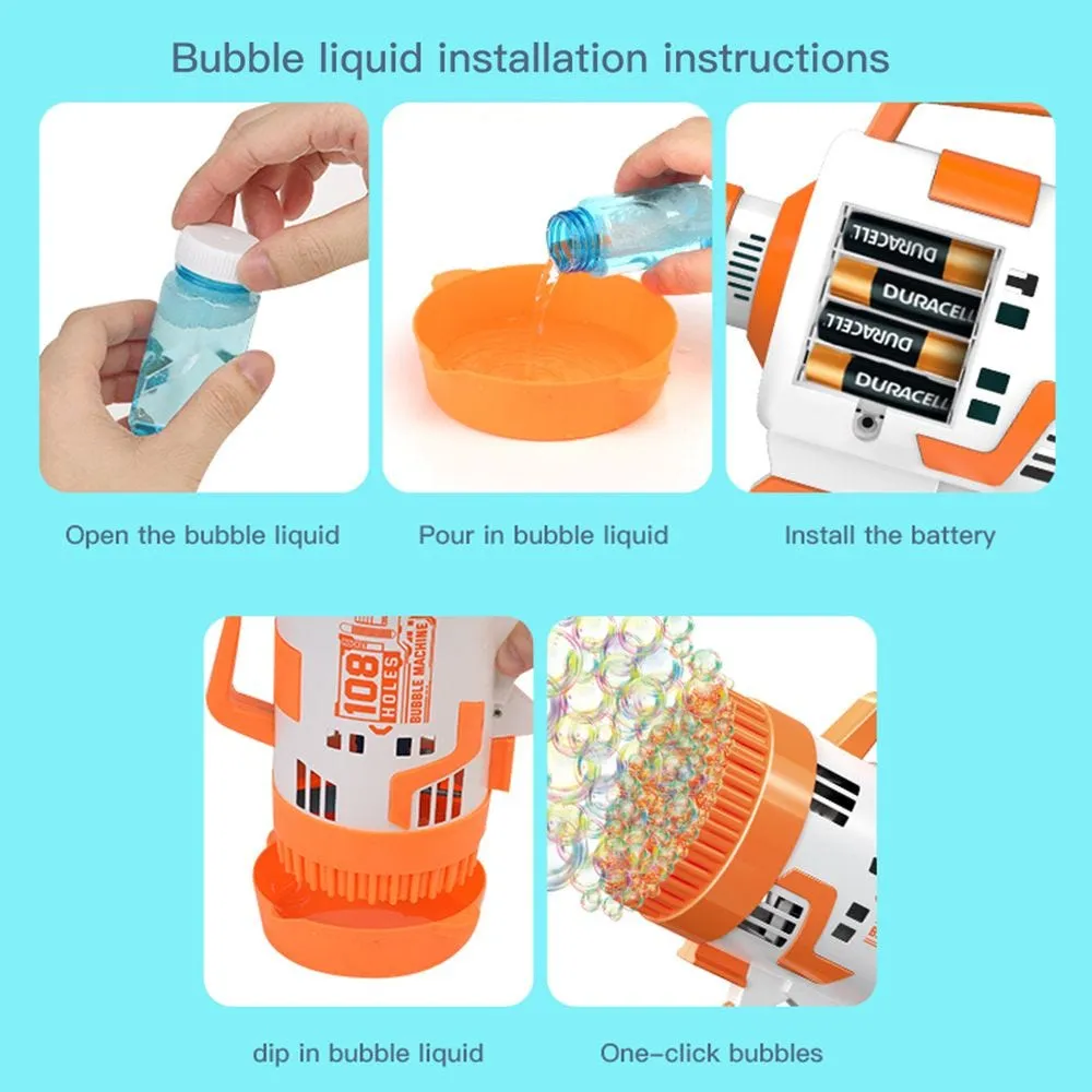 108 Holes Bubble Machine Gun Battery Operated with Light - Bubble Maker for Kids Indoor & Outdoor