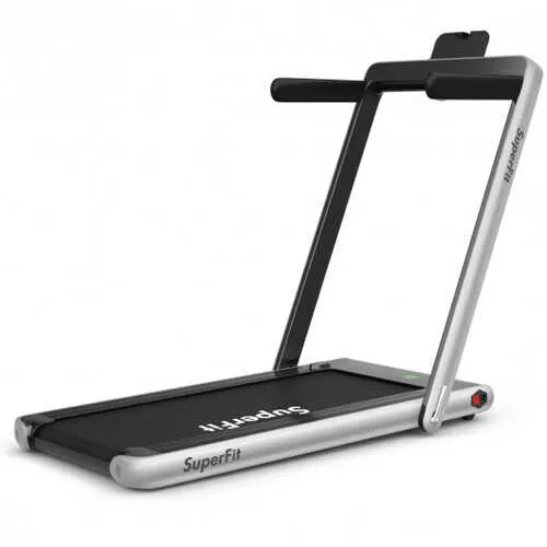 2 in 1 Folding Treadmill with Bluetooth Speaker Remote Control-Silver