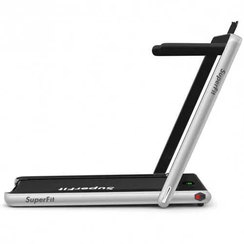 2 in 1 Folding Treadmill with Bluetooth Speaker Remote Control-Silver