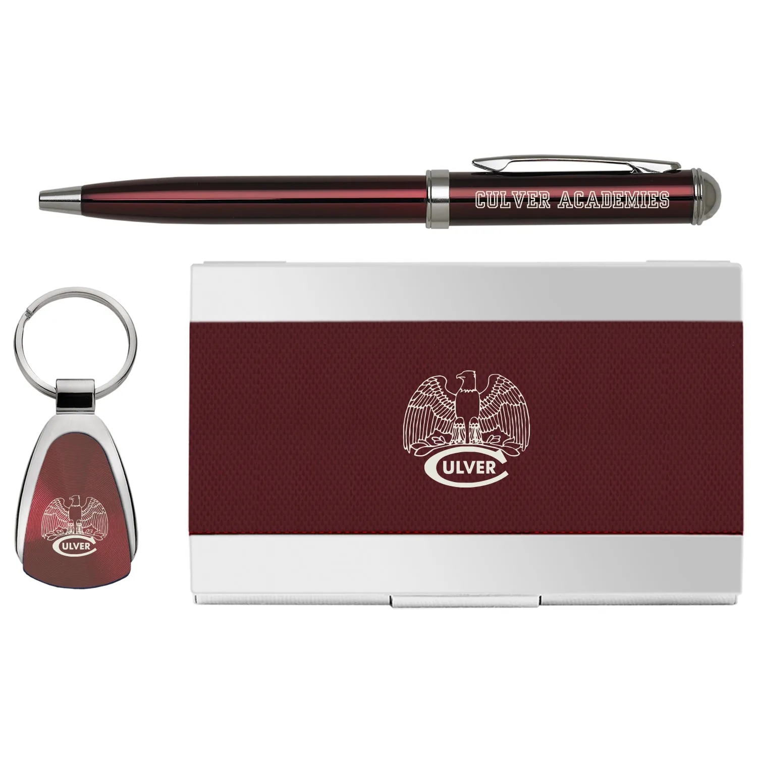 3-PC Key Chain, Pen, and Card Holder Gift Set-Maroon