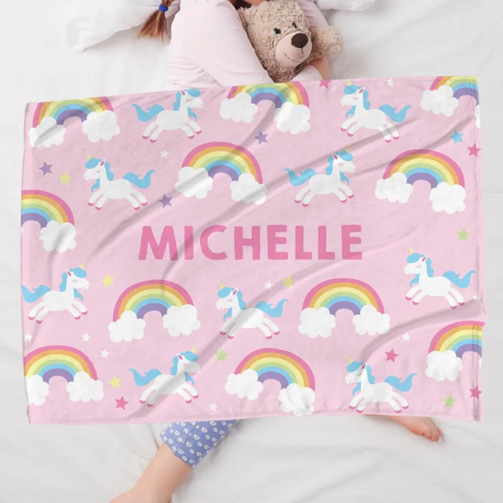 30 x 40 Personalized Rainbow Cloud Kids Blanket