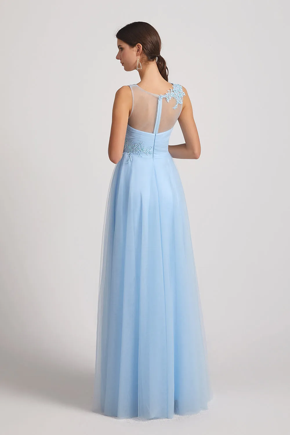 A-Line/Princess Straps V-Neck Long Tulle Bridesmaid Dresses (AF0180)