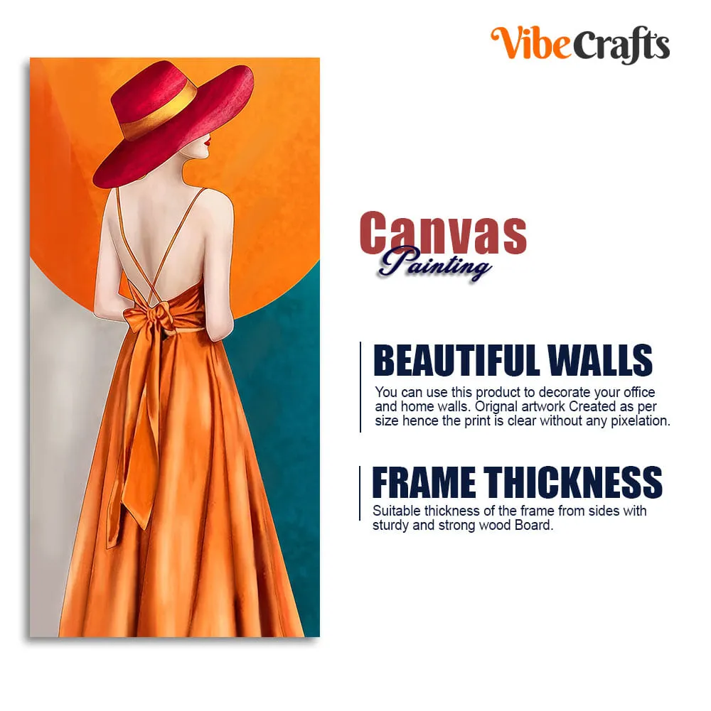 Abstract Fashion Woman in Orange Dress Canvas Wall Painting