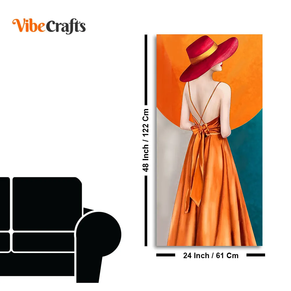 Abstract Fashion Woman in Orange Dress Canvas Wall Painting