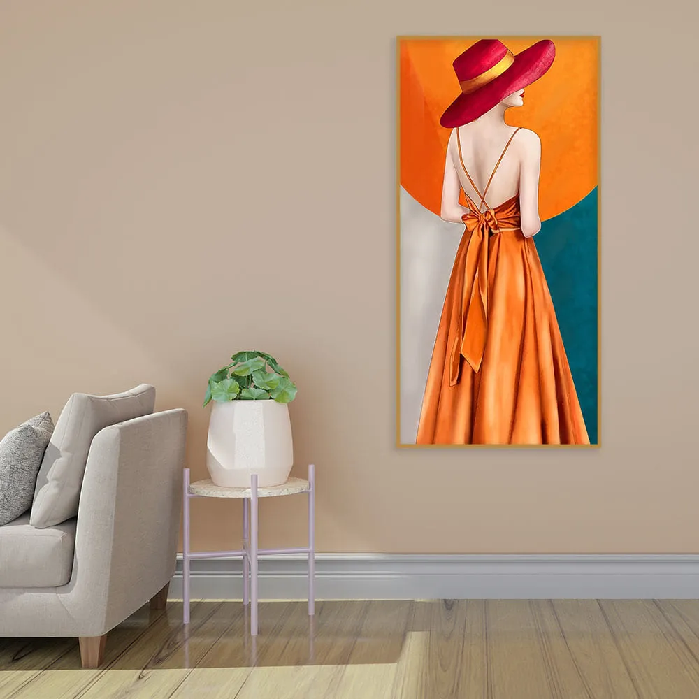 Abstract Fashion Woman in Orange Dress Canvas Wall Painting