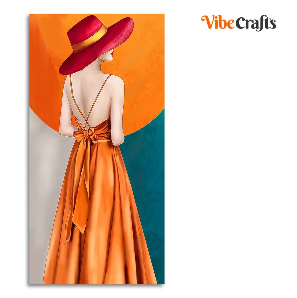 Abstract Fashion Woman in Orange Dress Canvas Wall Painting