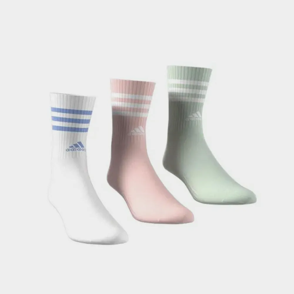 Adidas Unisex 3-Stripes Cushioned 3 Pack Crew Socks White/Green/Pink _ 182422 _ White