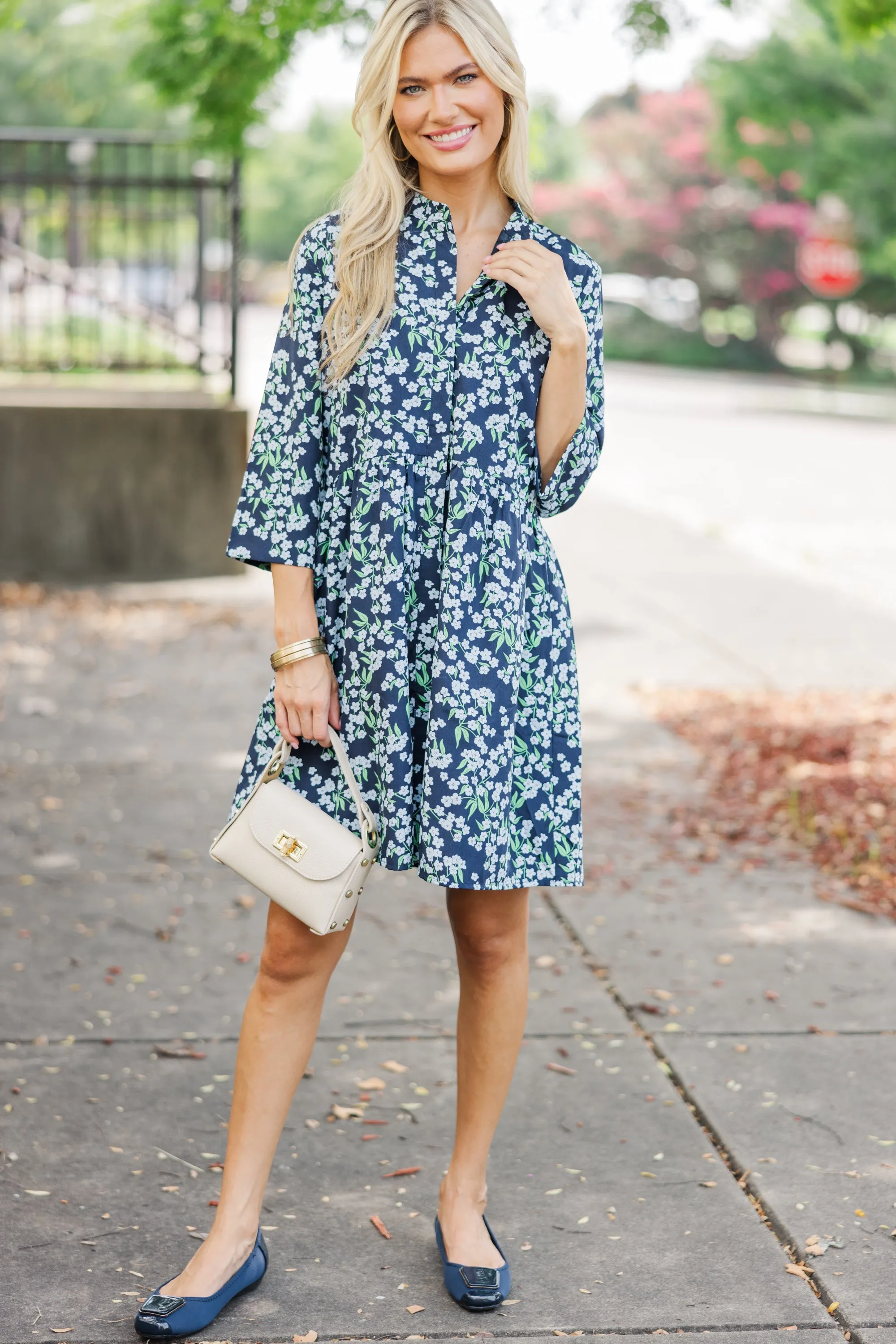 Always The One Navy Blue Floral Shift Dress