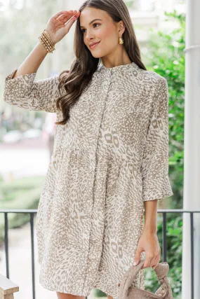 Always The One Taupe Leopard Shift Dress