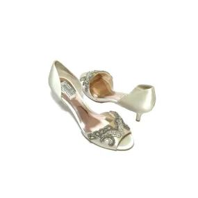 Badgley Mischka Cream Satin Rhinestone Peep-toe Heels | Pre Loved |