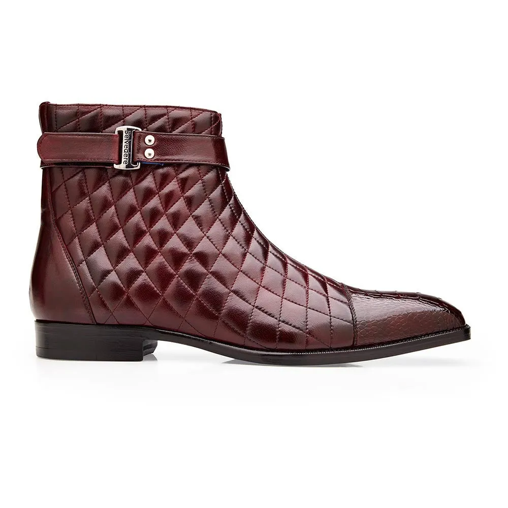 Belvedere Libero Antique Dark Burgundy Ostrich Leg & Quilted Leather Boots