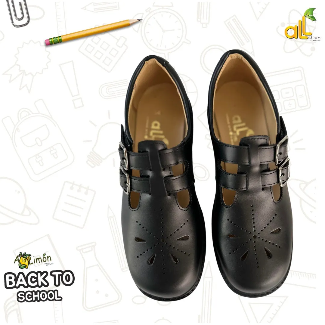 Black double straps with buckle school shoe (16)