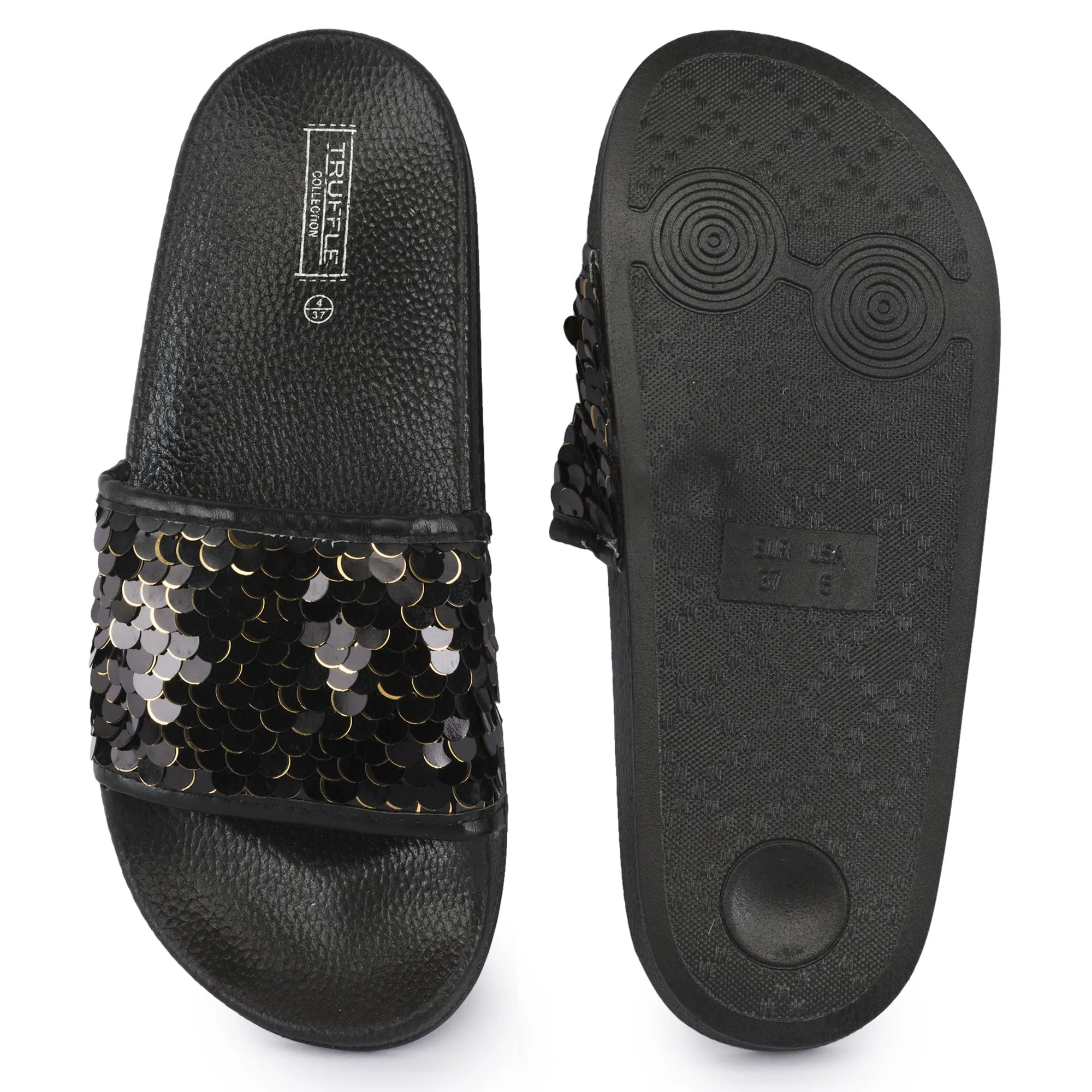 Black Gold Sequined Sliders