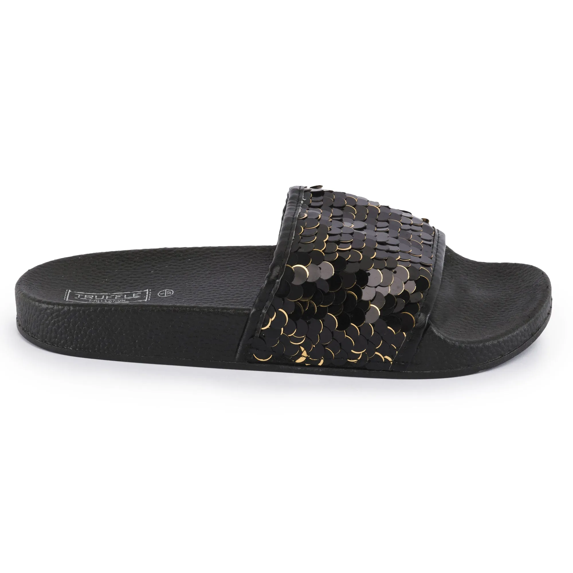 Black Gold Sequined Sliders