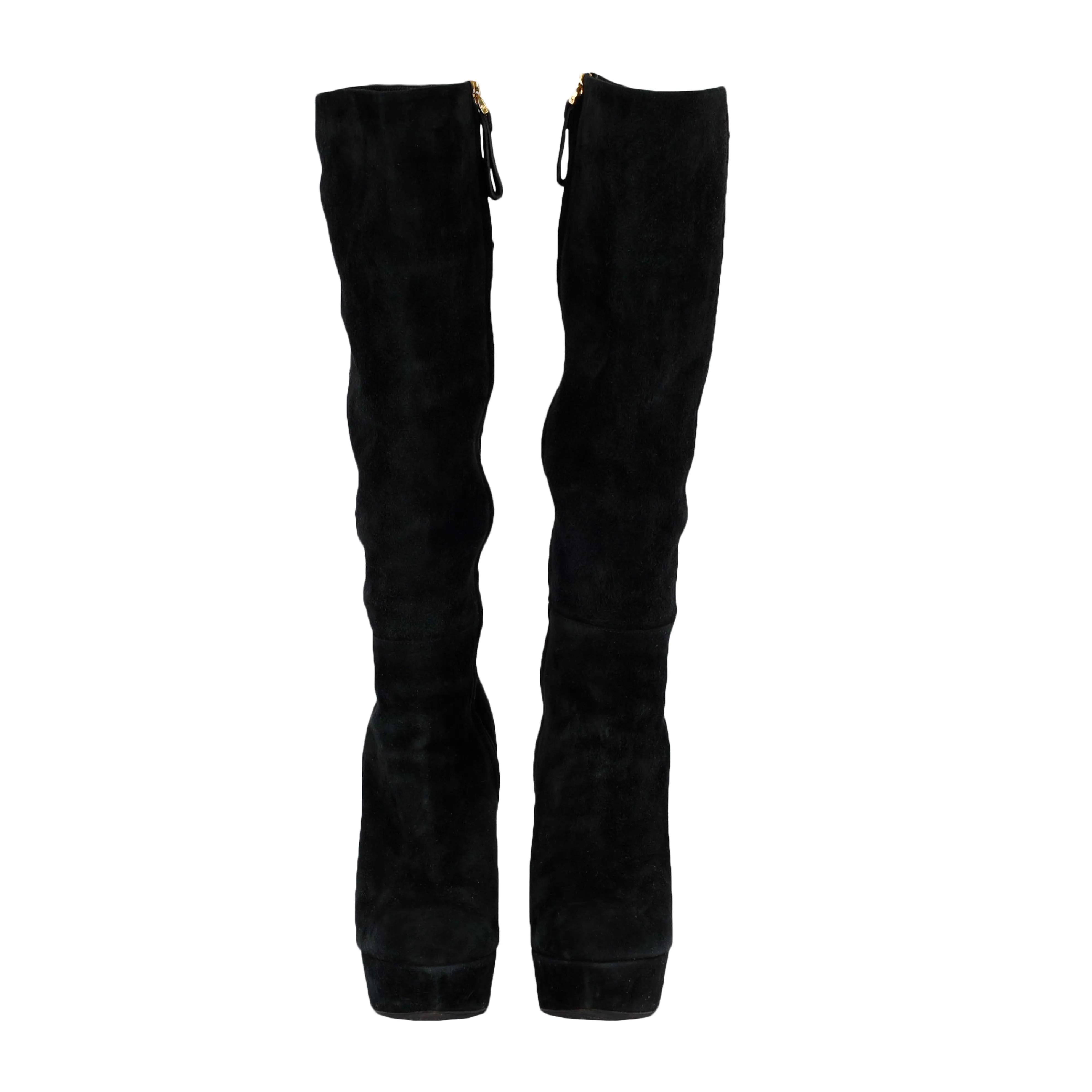 Black Suede Platform Knee High Boots- '20s