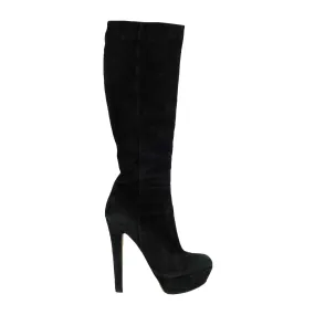 Black Suede Platform Knee High Boots- '20s