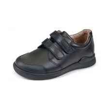 Boys double velcro black leather shoe (161126-A)