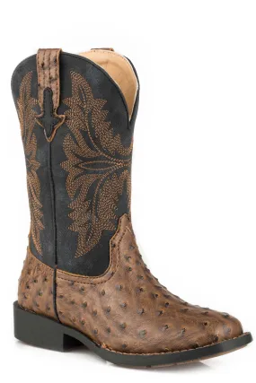 Boy's Roper Brown Faux Ostrich Western Boot