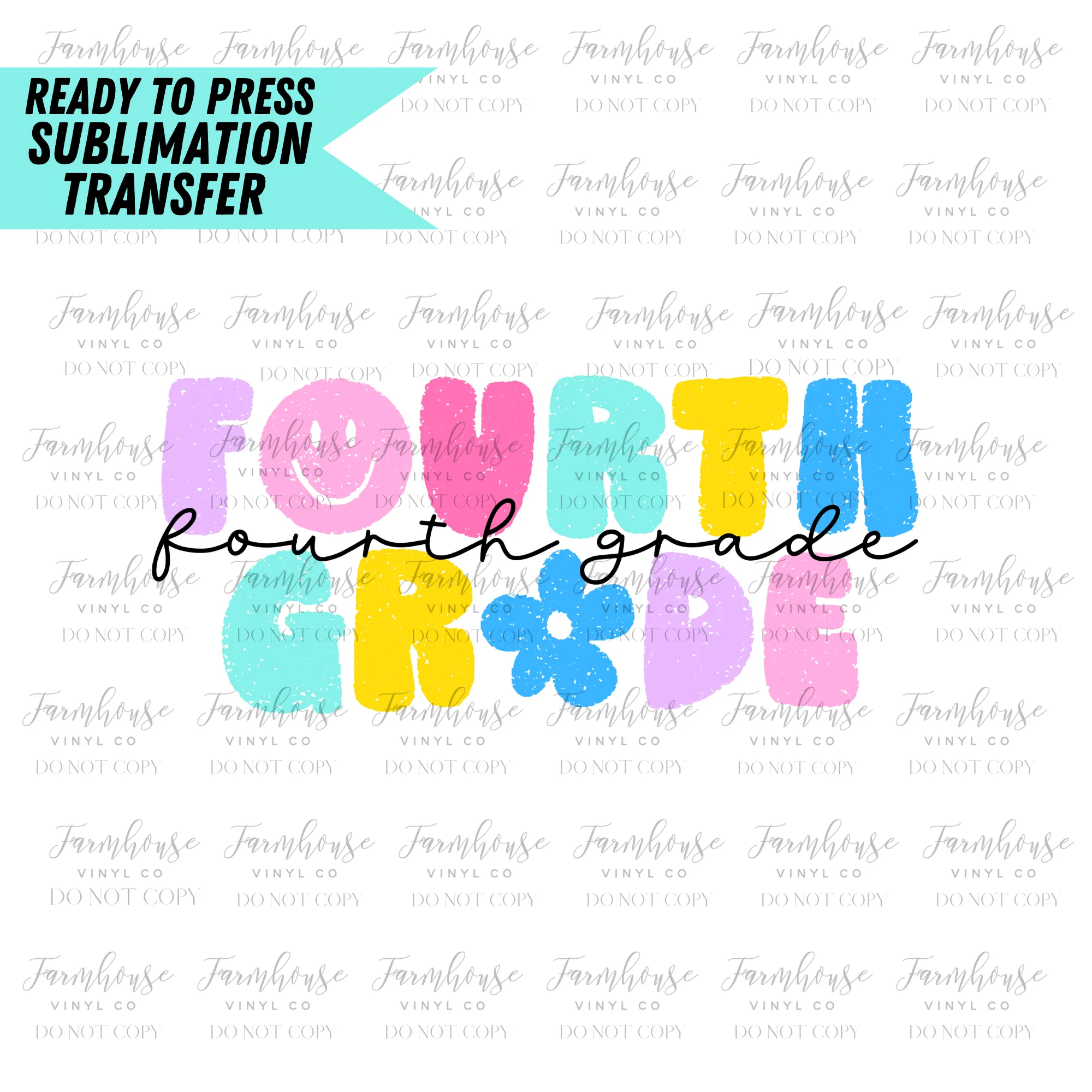 Bright Pastel Teacher And Grades Ready To Press Sublimation Transfer