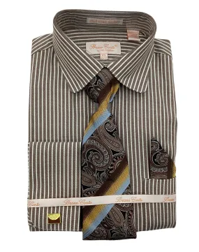 Bruno Conte Regular Fit Striped Dress Shirt Combo - Coco Brown