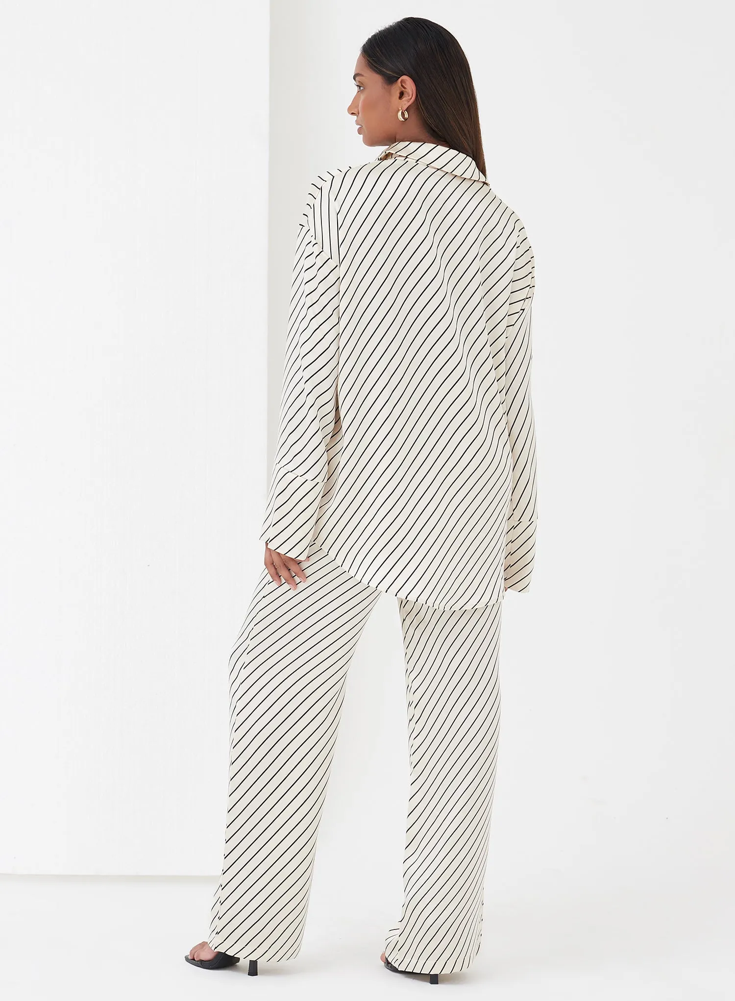 Cream Diagonal Stripe Satin Trousers - Norma