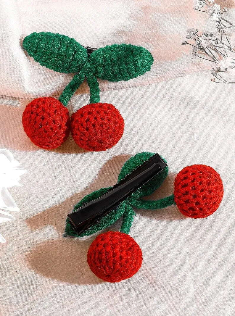 Crochet Cherry Hair Clip