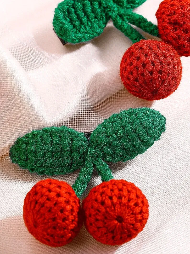 Crochet Cherry Hair Clip