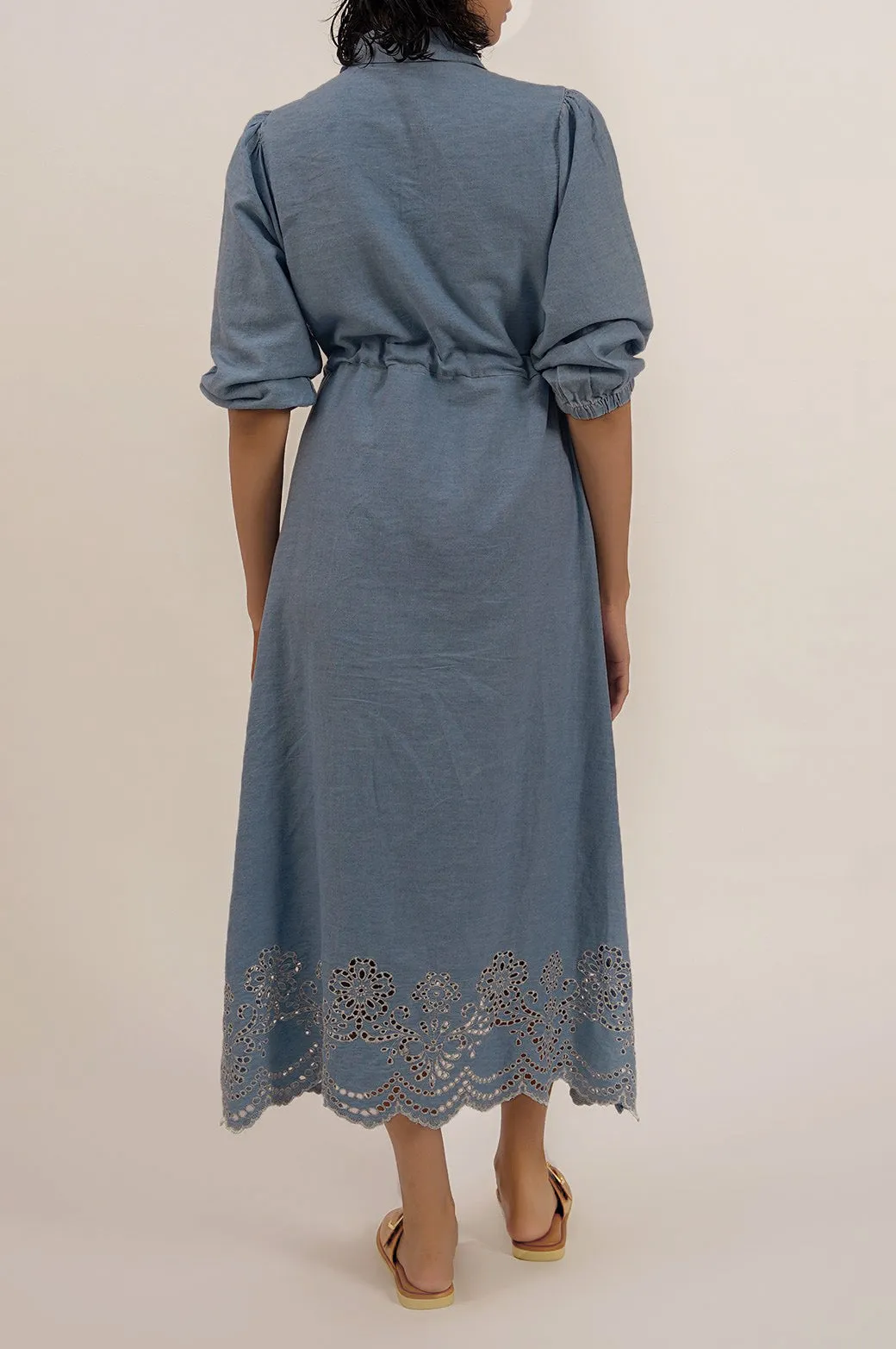 EMBROIDERED DENIM DRESS