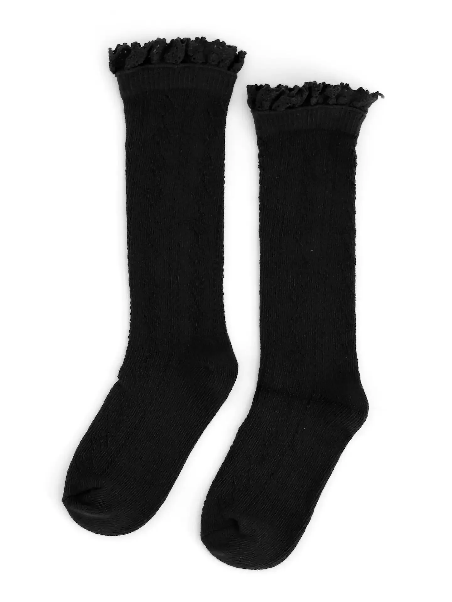 Fancy Lace Top Knee High Socks - Black