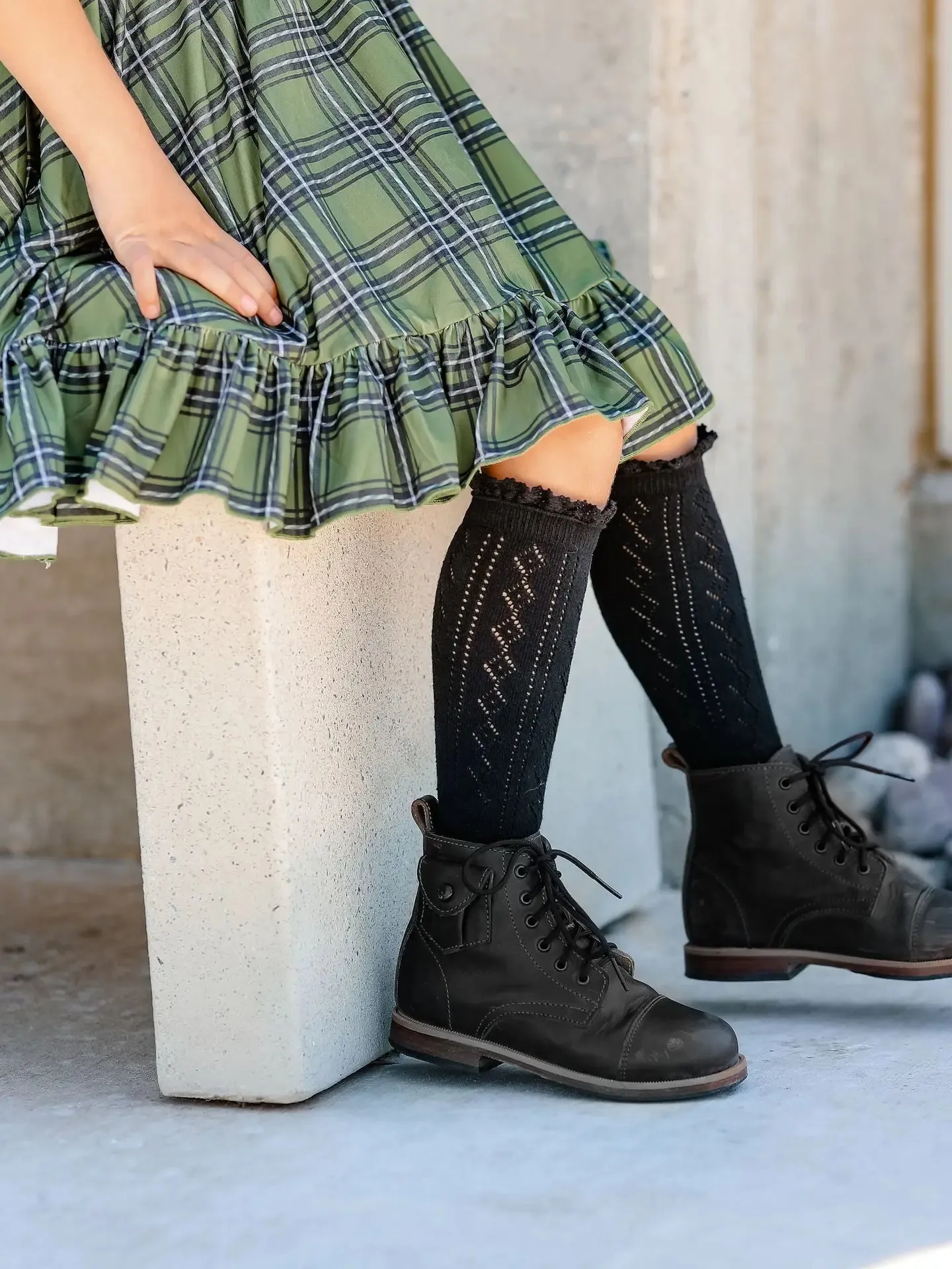 Fancy Lace Top Knee High Socks - Black