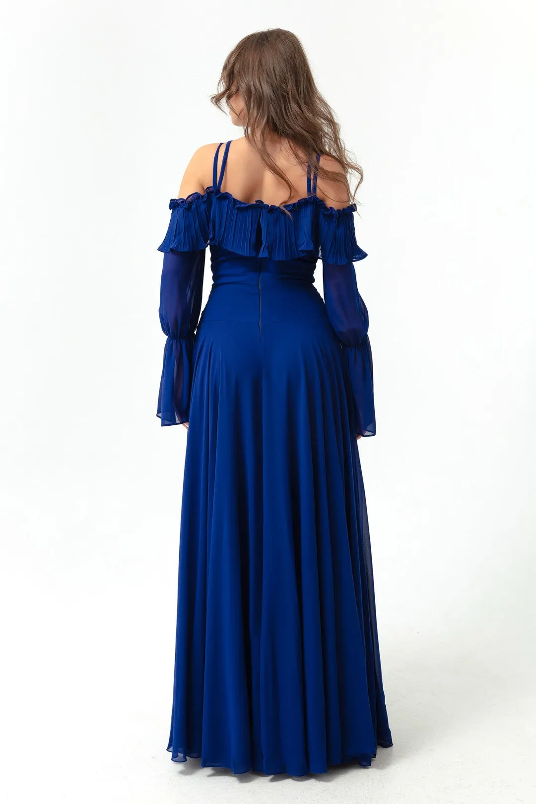 Female Strap Low Sleeve Chiffon Evening Dress