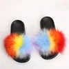 fur slides for women REAL BIG FURRY slippers flush soft raccoon outdoor slider sandals fox fur slipper