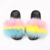 fur slides for women REAL BIG FURRY slippers flush soft raccoon outdoor slider sandals fox fur slipper