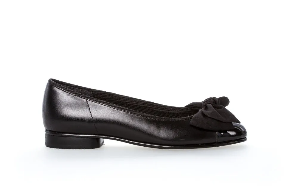 GABOR Black Leather Ballerina Shoe with Bow Amy