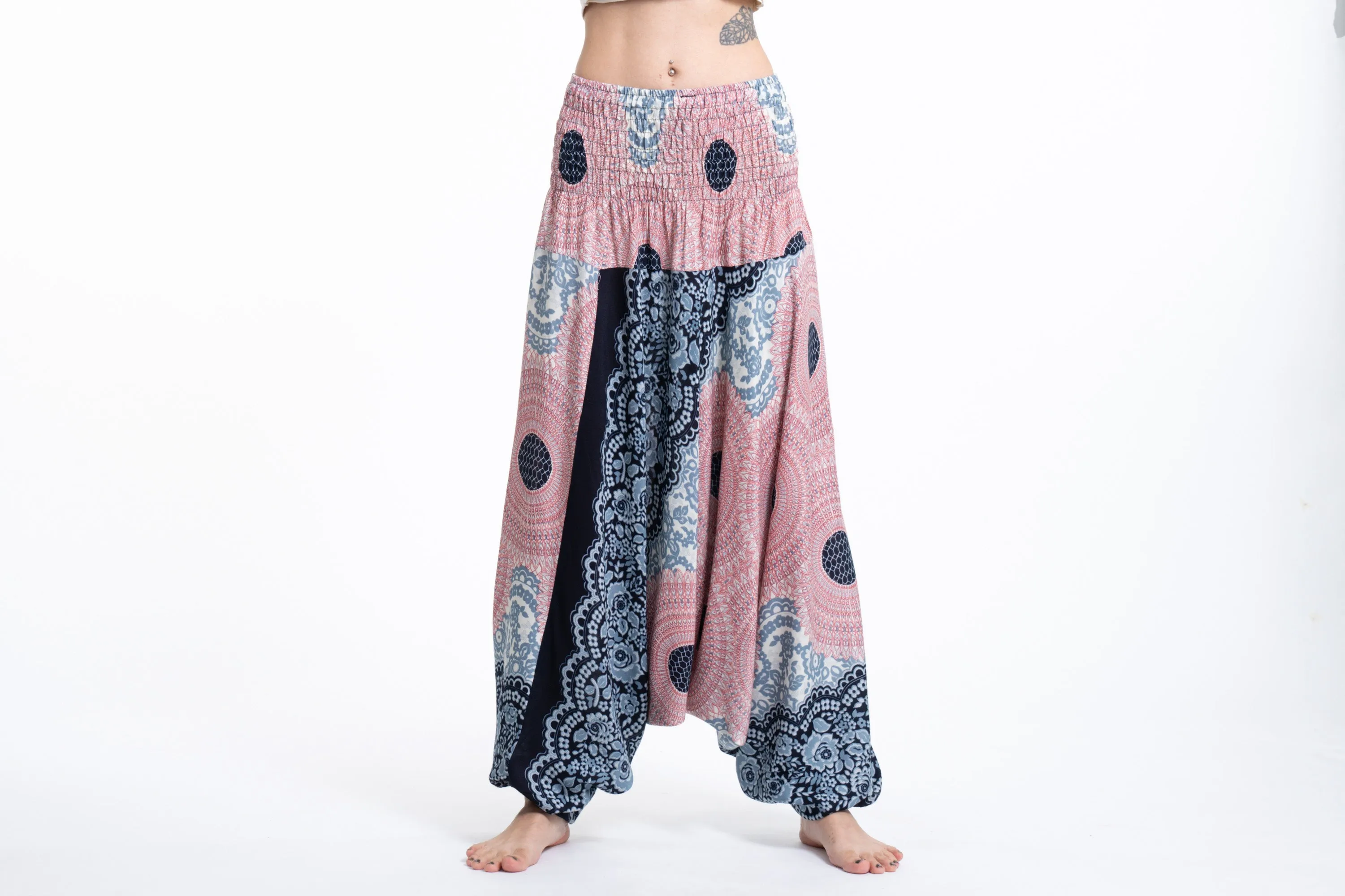 Geometric Mandalas 2-in-1 Jumpsuit Harem Pants in Pink Blue