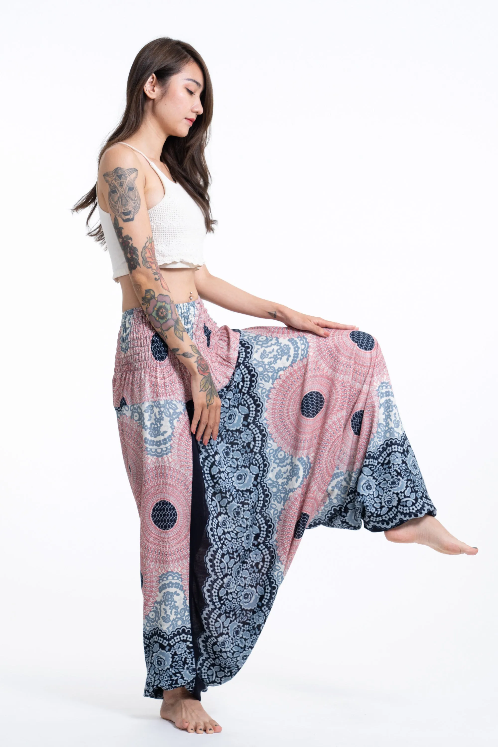 Geometric Mandalas 2-in-1 Jumpsuit Harem Pants in Pink Blue