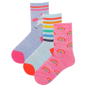 HOTSOX Kid's Rainbow Unicorn 3 Pack Crew Socks