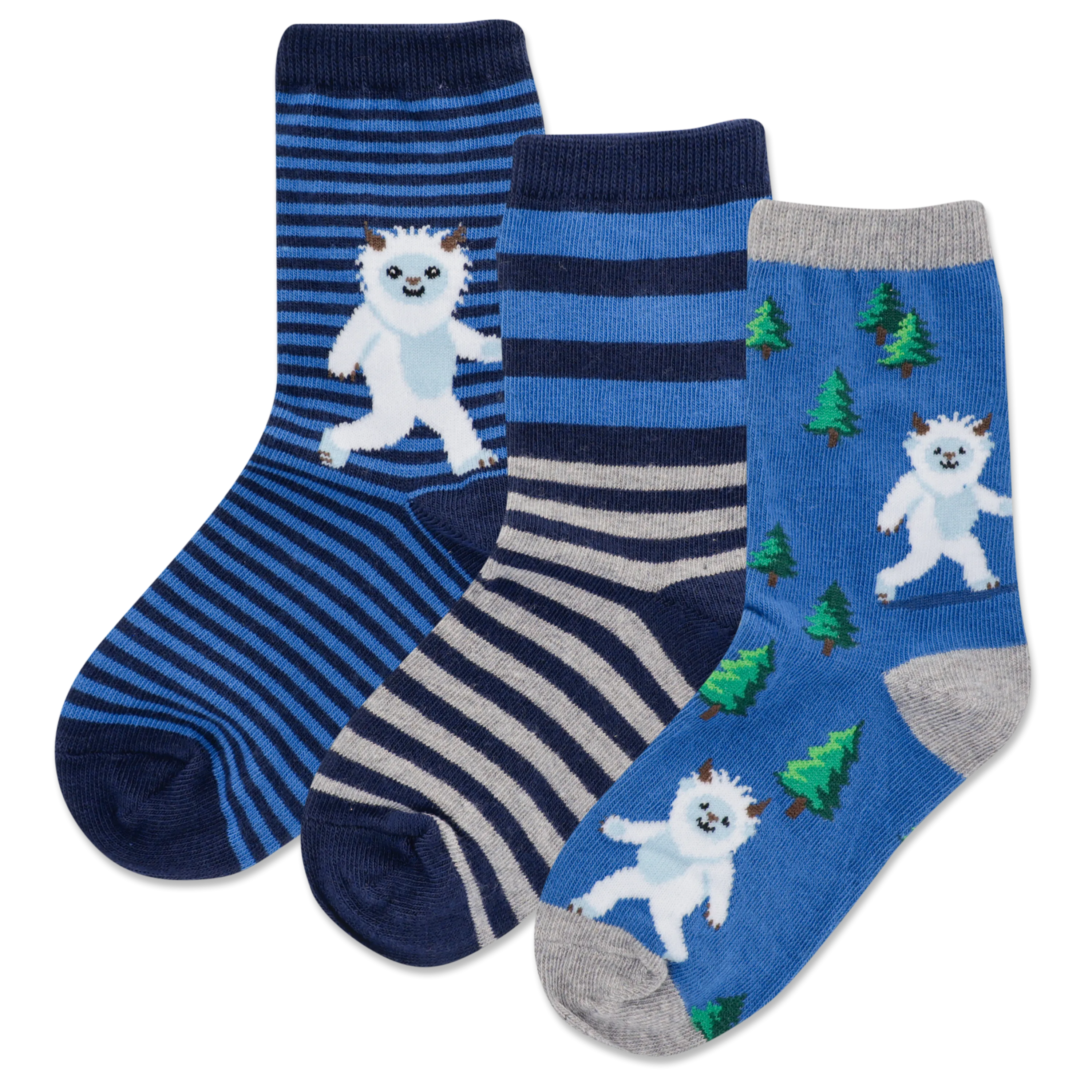 HOTSOX Kid's Yeti Stripe 3 Pack Crew Socks