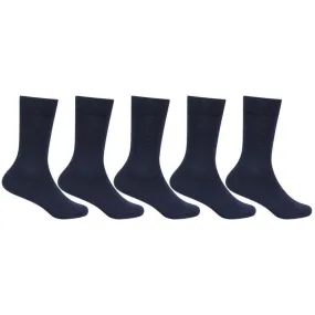 Kids Plain Navy Cotton School Socks - Pack of 5