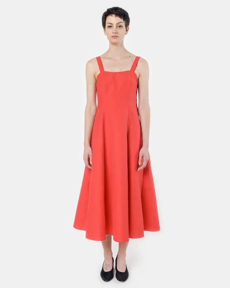 La Mola Dress in Red Cotton Linen