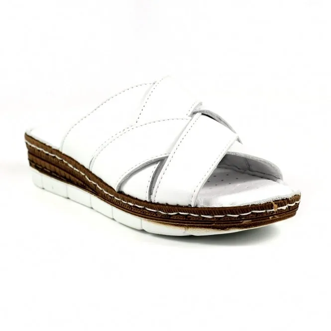 Ladies Lunar Mule White Leather Slider Gwen Flats