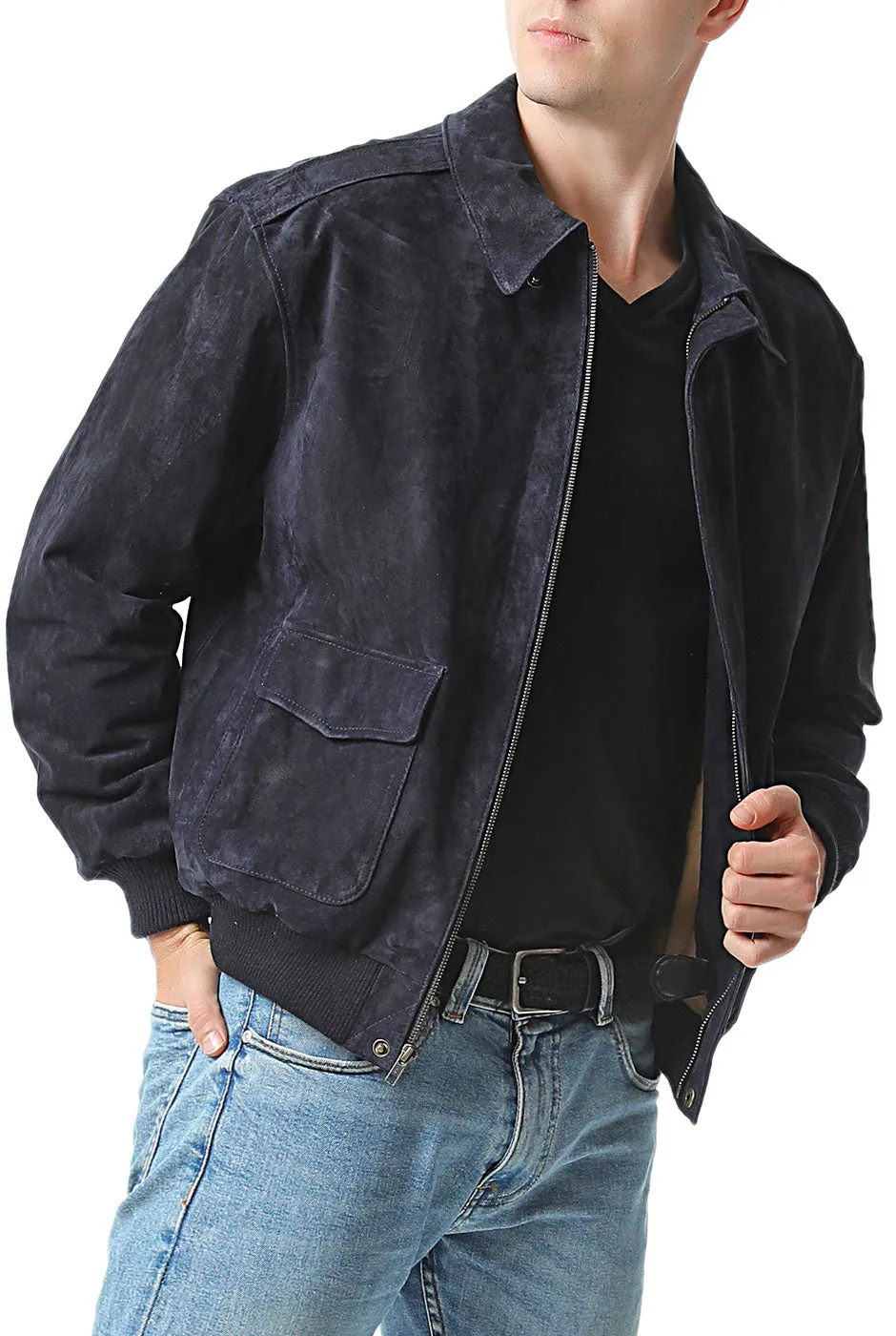 Landing Leathers Men Air Force A-2 Suede Leather Flight Bomber Jacket