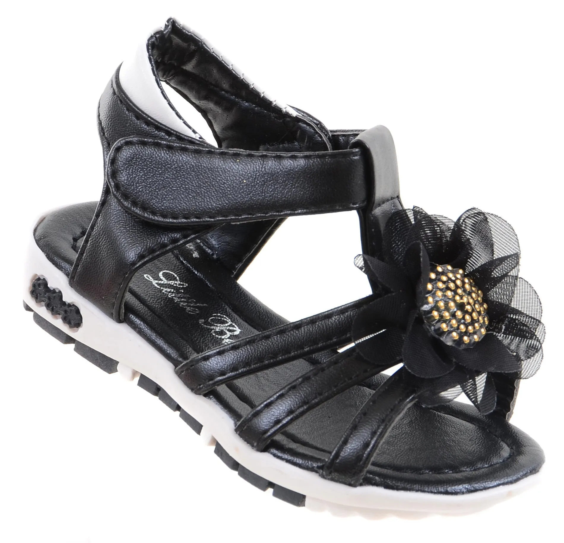 Little Berry Flower Faux Leather Rubber Girls Toddler Sandals