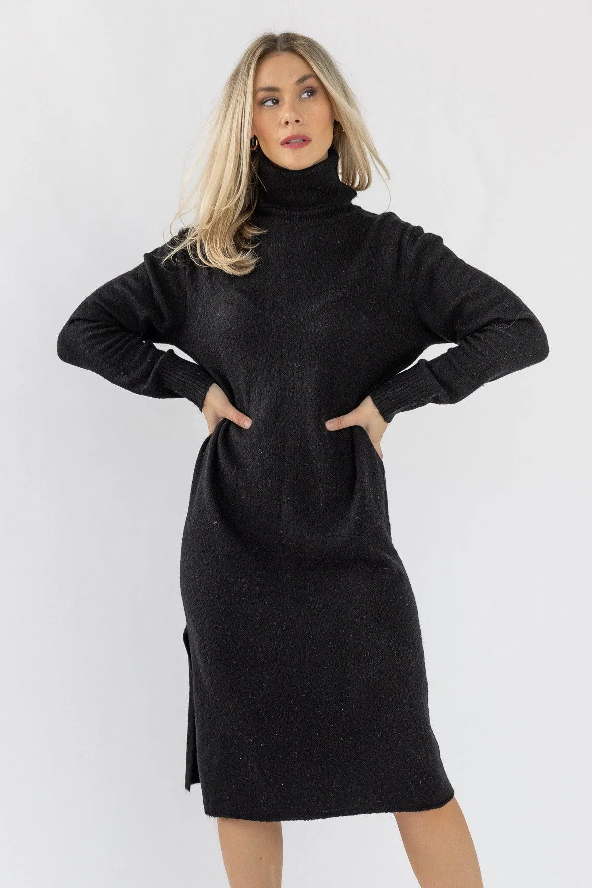 Lorene Black Sweater Midi Dress - Final Sale