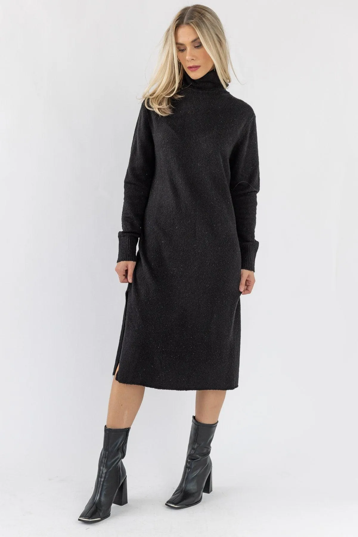 Lorene Black Sweater Midi Dress - Final Sale