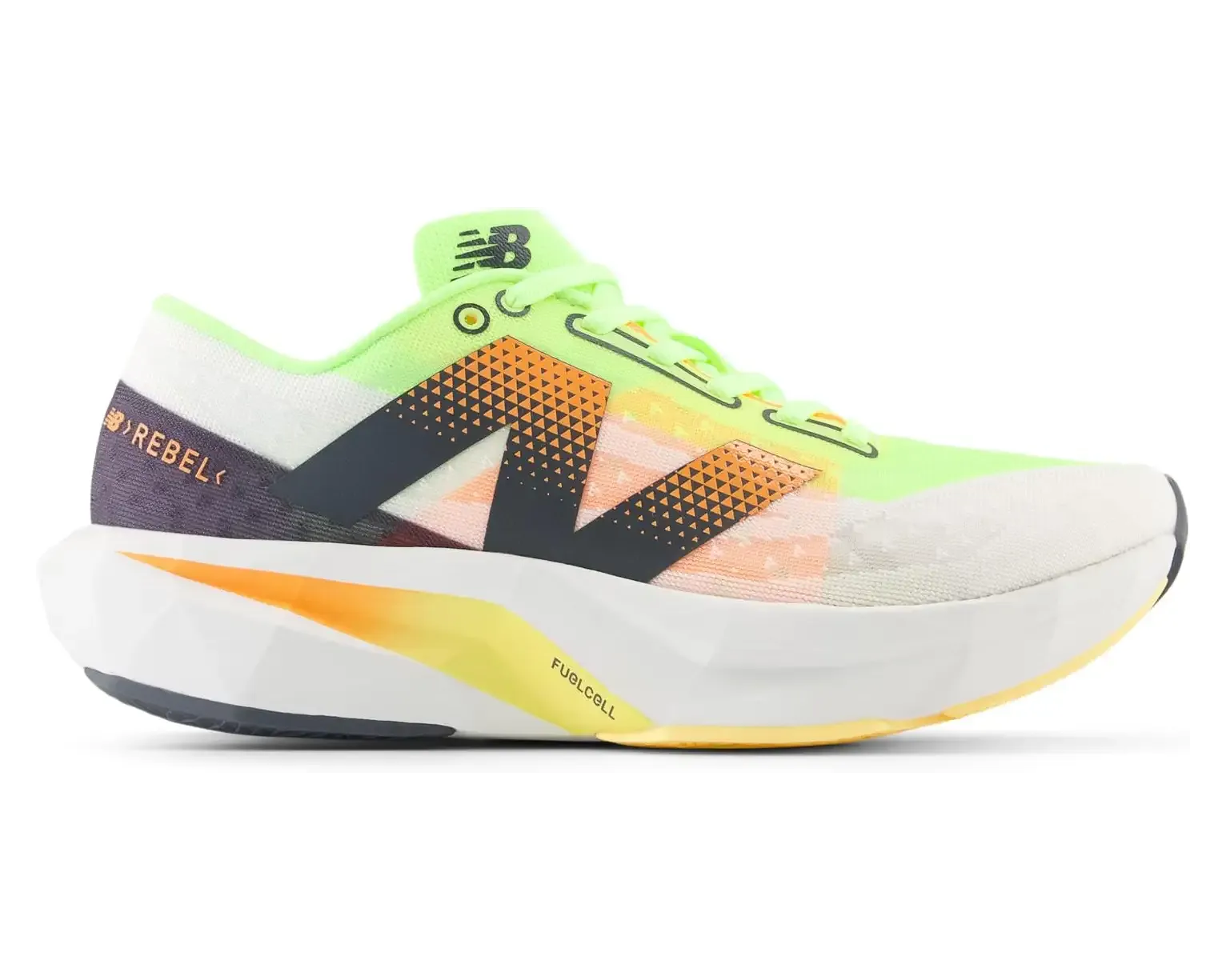 Men's New Balance FuelCell Rebel V4 (White with Bleached Lime Glo and Hot Mango)