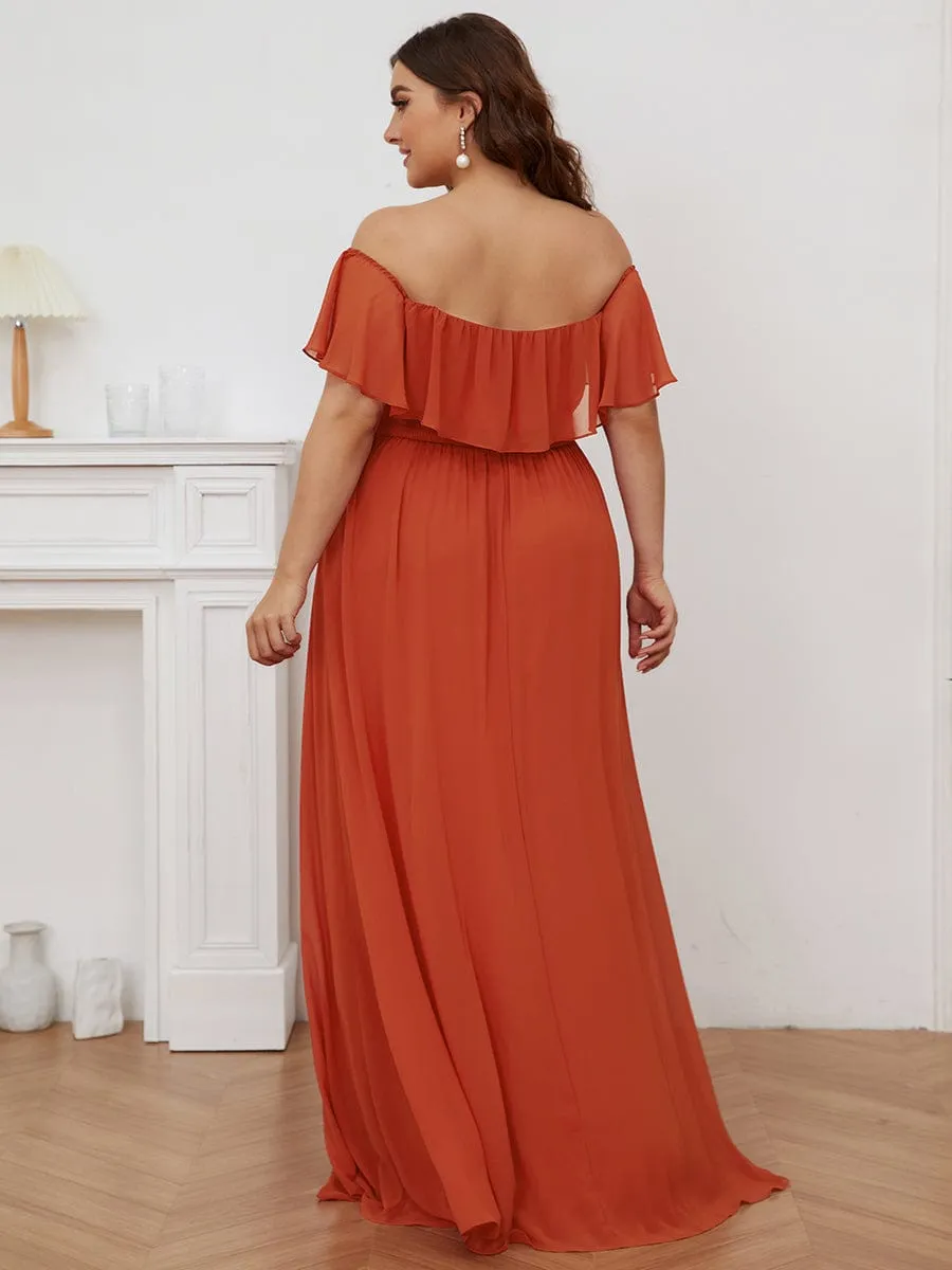 Off the Shoulder Ruffle Bodice Long Flowy Chiffon Bridesmaid Dress