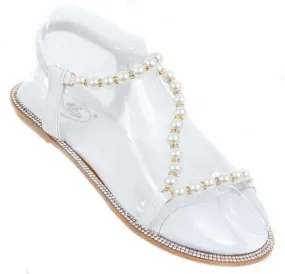 Pearls Jewels Wedding Formal Bridesmaid Flat Sandal