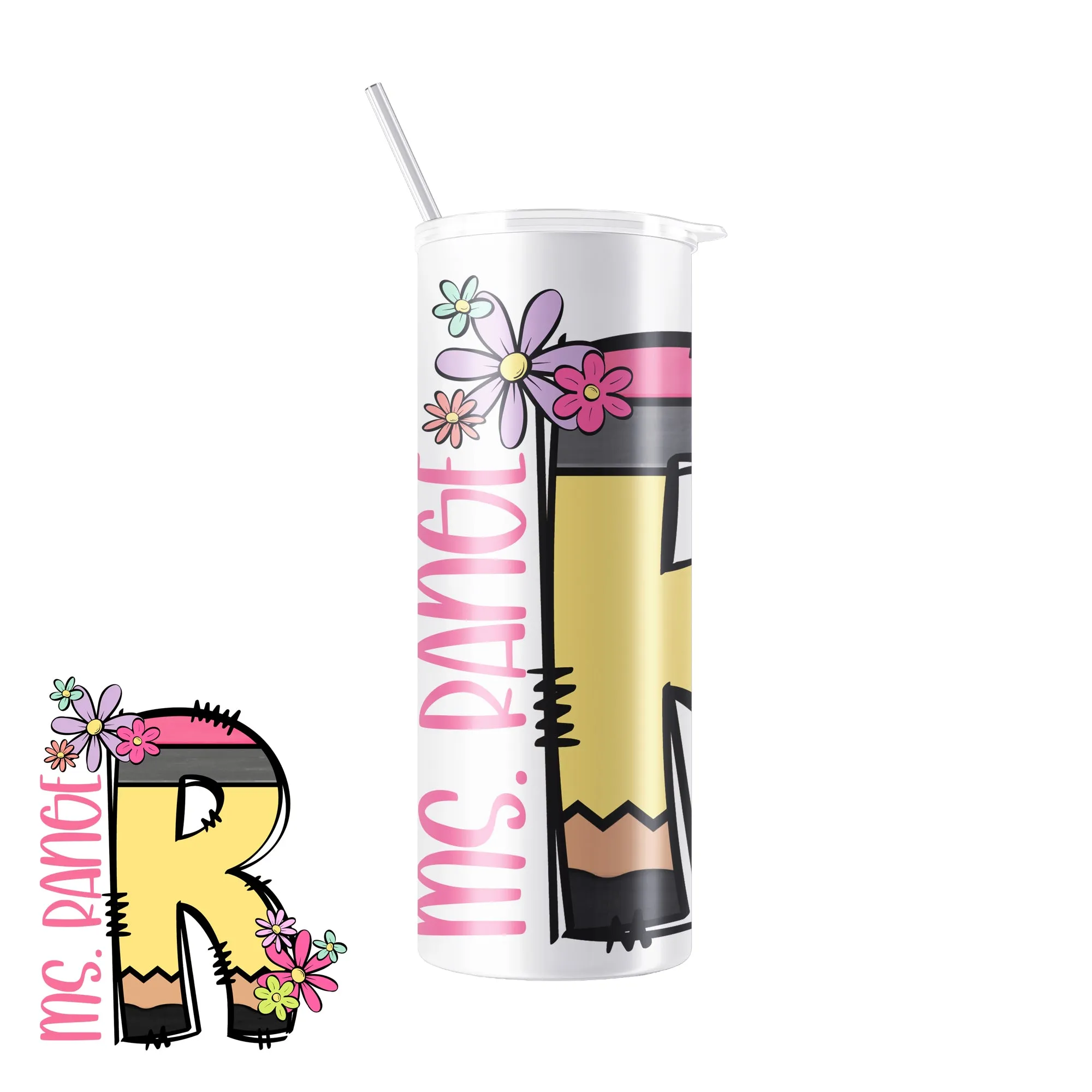 Pencil Letter (Flowers)- Personalized 20 oz Tumbler