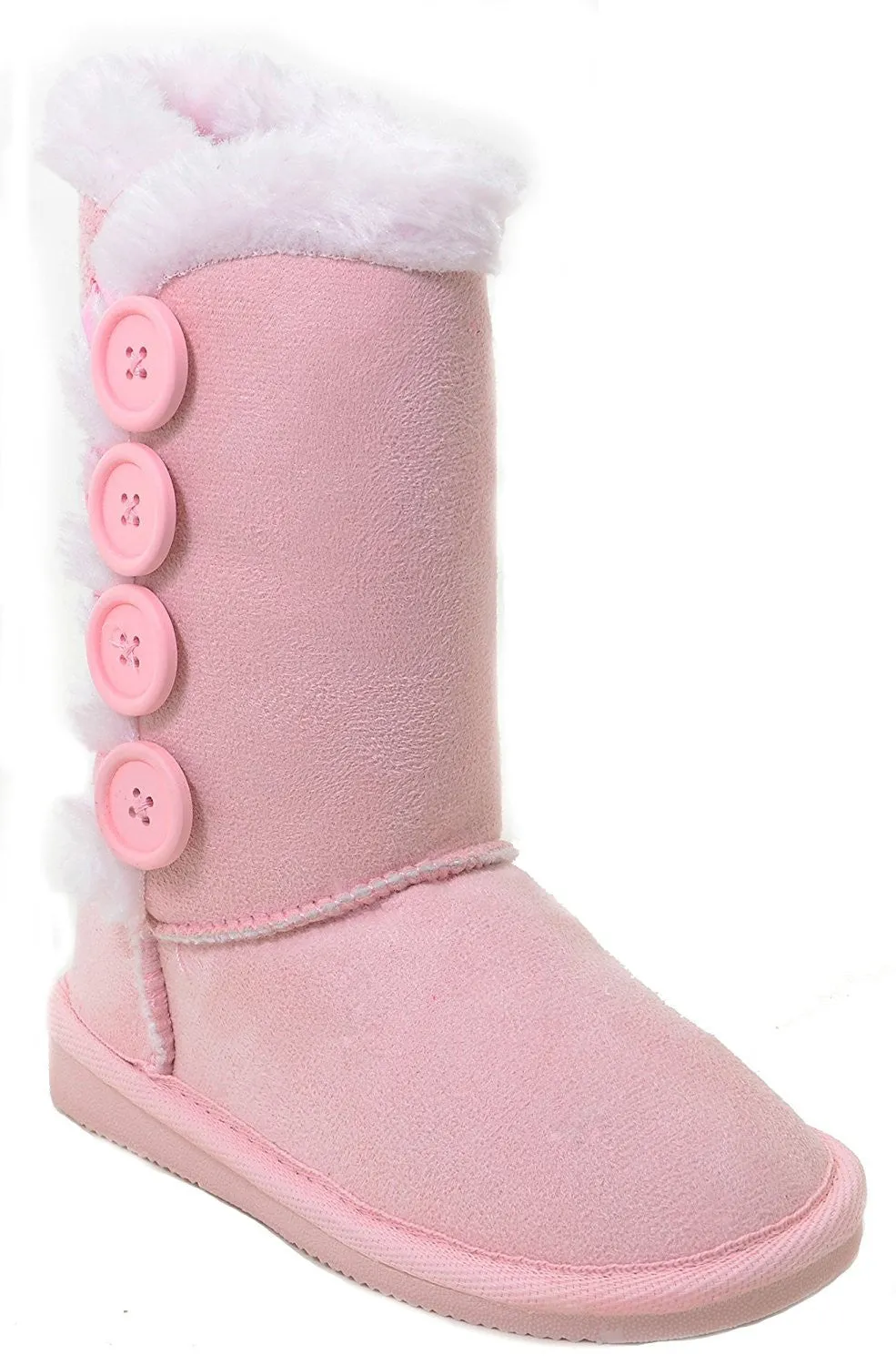 Pink Girls 4 Button Faux Sheepskin Fur Shearling Knee Kids Boots